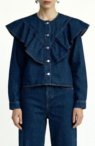 VERO MODA VERO MODA Fia Ruffle Placket Denim Button-Up Shirt