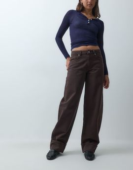 Vero Moda Vero Moda Fonda mid rise barrel leg jeans with turn up in chocolate brown denim
