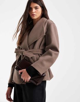 Vero Moda Vero Moda funnel neck belted short formal jacket in chocolate brown