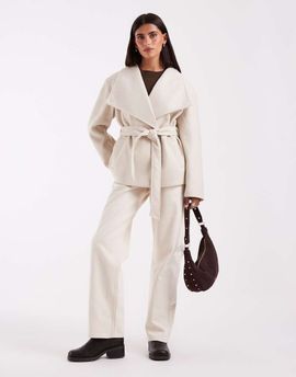 Vero Moda Vero Moda funnel neck belted short formal jacket in cream-White