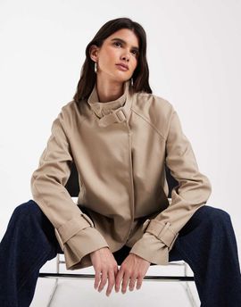 Vero Moda Vero Moda funnel neck short trench coat in silver mink-Neutral