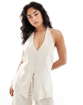 Vero Moda Vero Moda halter neck vest in oatmeal - part of a set-Neutral