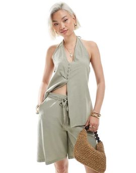 Vero Moda Vero Moda halterneck vest in sea grass green - part of a set
