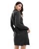 Vero Moda Vero Moda high neck knitted mini dress with tie waist in black melange - 2