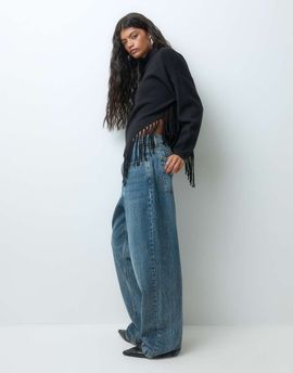 Vero Moda Vero Moda high neck sweater with fringe hem detail in black
