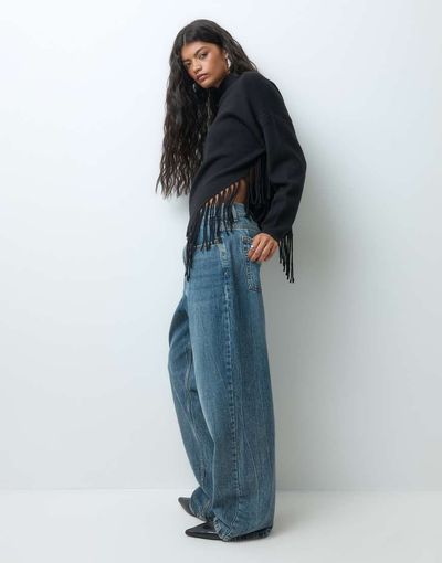 Vero Moda Vero Moda high neck sweater with fringe hem detail in black