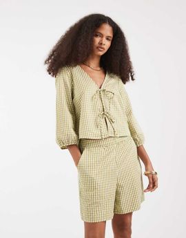 Vero Moda Vero Moda high rise shorts in green gingham print - part of a set