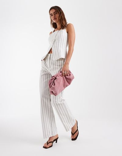 Vero Moda Vero Moda high waist tailored straight leg pants in cream and blue stripes - part of a set-White