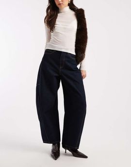 Vero Moda Vero Moda Kaitlin wide barrel jeans with contrast stitiching in raw indigo-Navy