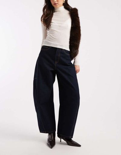 Vero Moda Vero Moda Kaitlin wide barrel jeans with contrast stitiching in raw indigo-Navy