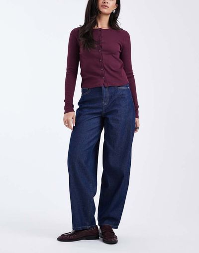 Vero Moda Vero Moda Kirsa high waist barrel leg jeans in dark rinse wash-Navy