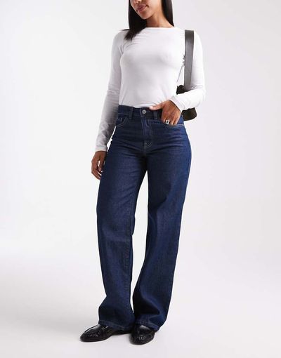 Vero Moda Vero Moda Kirsa mid rise straight leg jeans in dark rinse wash-Navy