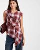 Vero Moda Vero Moda knot detail sleeveless asymmetric top in rust plaid-Orange - 1