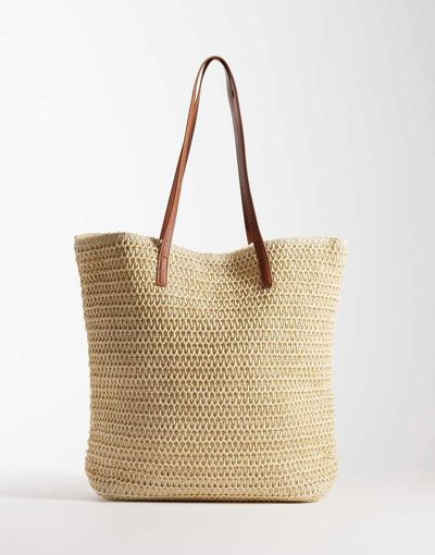 Vero Moda Vero Moda large straw tote beachbag in natural-Neutral