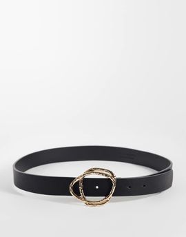 Vero Moda Vero Moda leather gold circle buckle belt in black