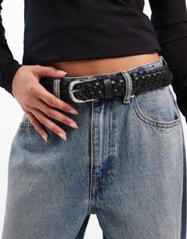Vero Moda Vero Moda leather plait detail belt with silver buckle in black