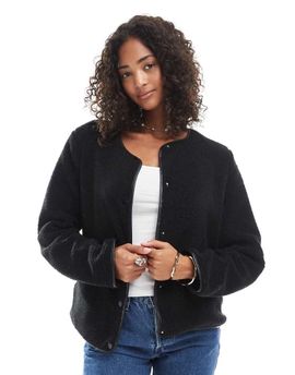 Vero Moda Vero Moda lightweight contrast teddy jacket in black