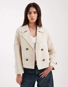 Vero Moda Vero Moda lightweight cropped trench coat in oatmeal-Neutral