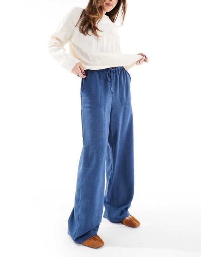 Vero Moda Vero Moda lightweight tie waist pants in dark denim-Blue