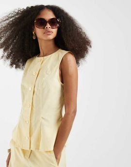 Vero Moda Vero Moda linen blend tailored vest in banana yellow - part of a set