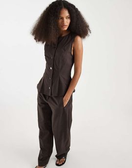 Vero Moda Vero Moda linen blend tailored vest in chocolate - part of a set-Brown