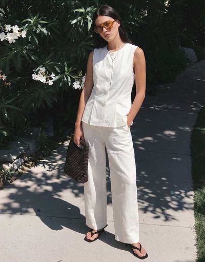 Vero Moda Vero Moda linen blend tailored vest in white - part of a set