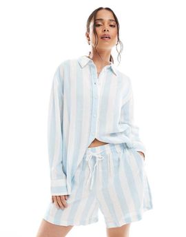 Vero Moda Vero Moda linen touch shorts in pale blue stripe - part of a set