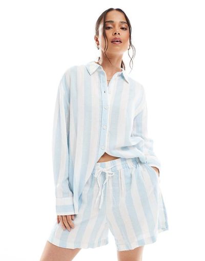 Vero Moda Vero Moda linen touch shorts in pale blue stripe - part of a set