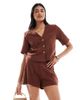 Vero Moda Vero Moda linen touch tailored shorts in chocolate - part of a set-Brown - 1