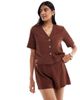 Vero Moda Vero Moda linen touch tailored shorts in chocolate - part of a set-Brown - 3
