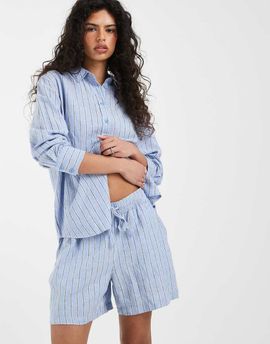 Vero Moda Vero Moda linen touch tie waist shorts in cornflower blue stripes - part of a set