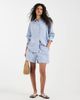 Vero Moda Vero Moda linen touch tie waist shorts in cornflower blue stripes - part of a set - 4