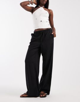 Vero Moda Vero Moda linen touch wide leg pants with drawstring waist in black