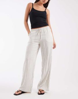 Vero Moda Vero Moda linen touch wide leg pants with drawstring waist in cream stripe-White