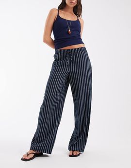 Vero Moda Vero Moda linen touch wide leg pants with drawstring waist in navy stripe