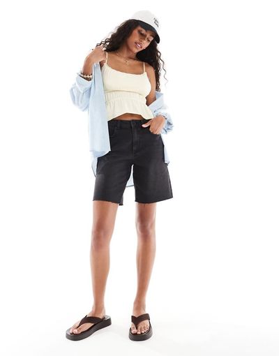 Vero Moda Vero Moda longline denim shorts in black