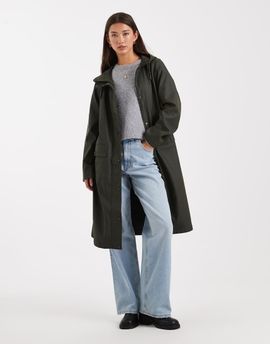 Vero Moda Vero Moda longline hooded rain coat in peat green