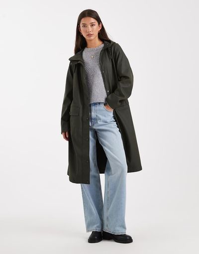 Vero Moda Vero Moda longline hooded rain coat in peat green