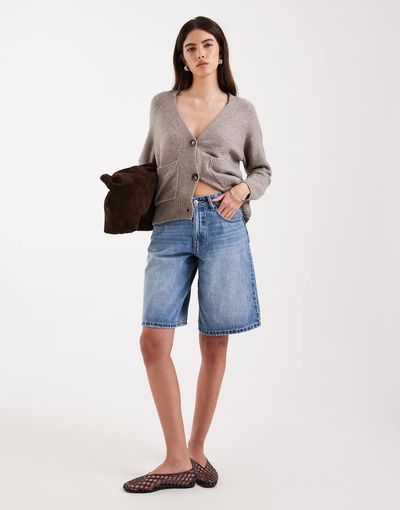 Vero Moda Vero Moda longline wide leg shorts in medium blue denim