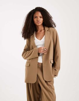 Vero Moda Vero Moda loose fit open back detail blazer mix & match in beige, part of a set-Neutral