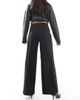 Vero Moda Vero Moda loose pull on wide leg pants in black with oatmeal pinstripes-Neutral - 2