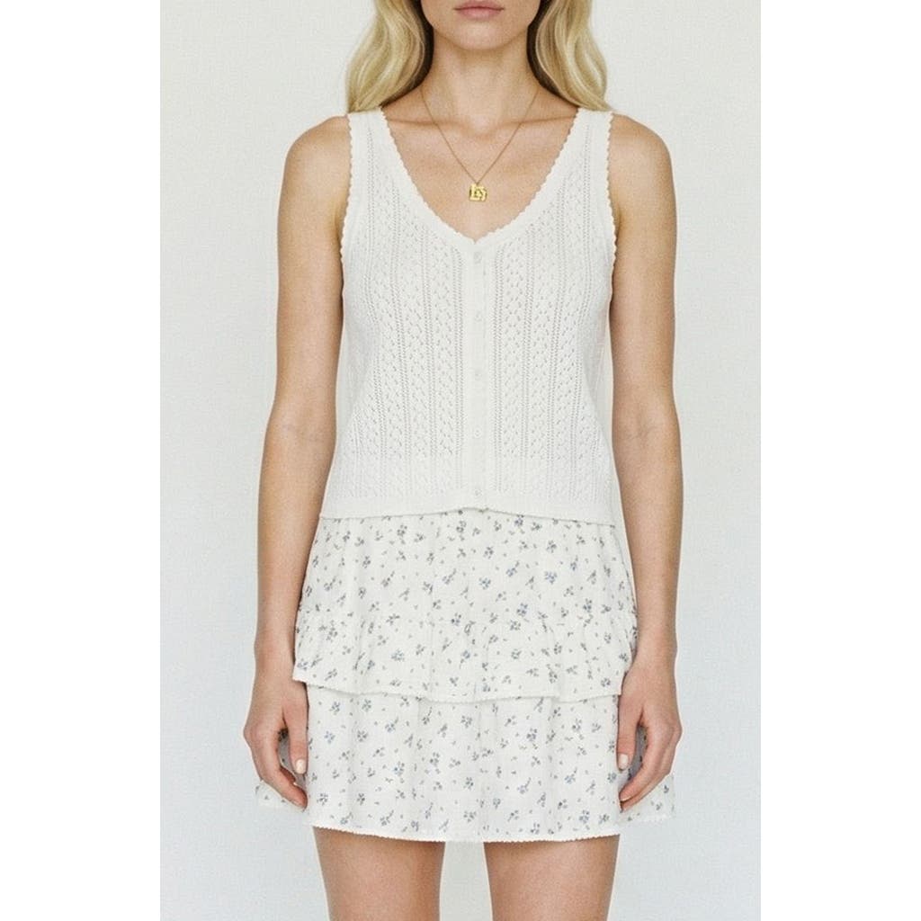 VERO MODA VERO MODA Lux Light Pointelle Knit Cotton Blend Button-Up Tank