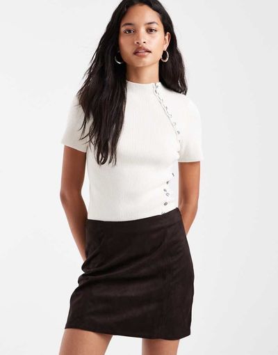 Vero Moda Vero Moda mid rise seam detail mini skirt in chocolate brown