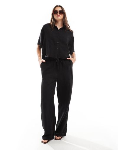 Vero Moda Vero Moda mix & match linen wide leg tie waist pants in black