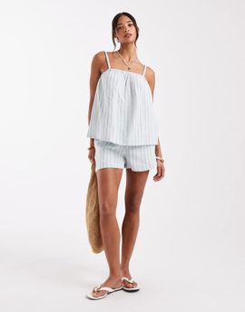 Vero Moda Vero Moda mix and match cotton shorts in green stripe - part of a set-Blue