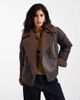 Vero Moda Vero Moda mixed textile short puffer jacket with borg trim in chocolate-Brown - 2
