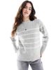 Vero Moda Vero Moda o neck sweater in cream with gray stripe-White - 1
