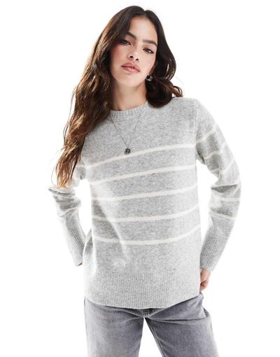 Vero Moda Vero Moda o neck sweater in cream with gray stripe-White