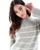 Vero Moda Vero Moda o neck sweater in cream with gray stripe-White - 2