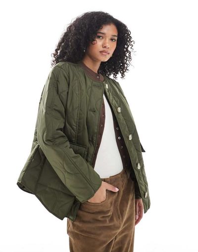 Vero Moda Vero Moda onion quilted short jacket with pockets in green